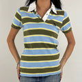 Vintage Y2K Roxy Polo Shirt - Women's Blue & Brown Stripe (L)