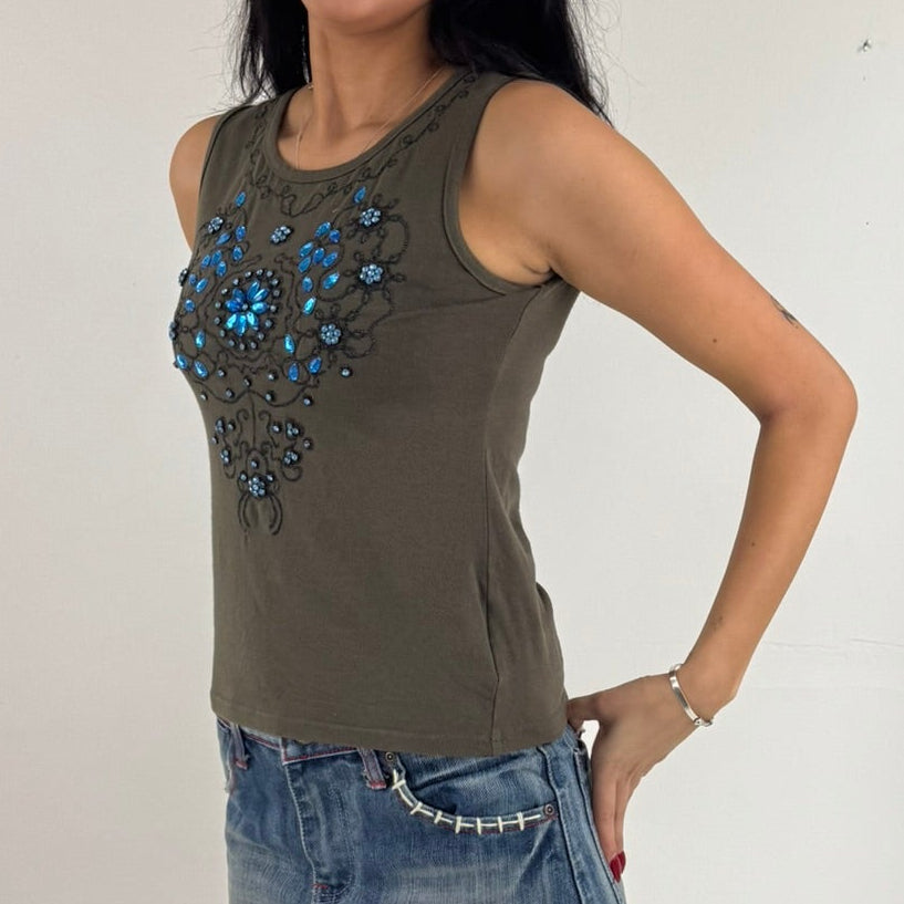 Vintage Rhinestone Singlet top - Women's Brown (M)