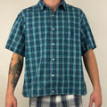 Chaps Cropped Button Up Shirt - Men's Blue Plaid (XXL)