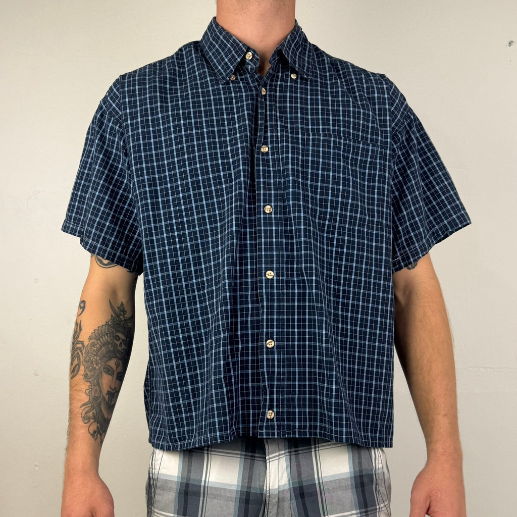 Wrangler Cropped Button Up Shirt - Men's Blue (M)