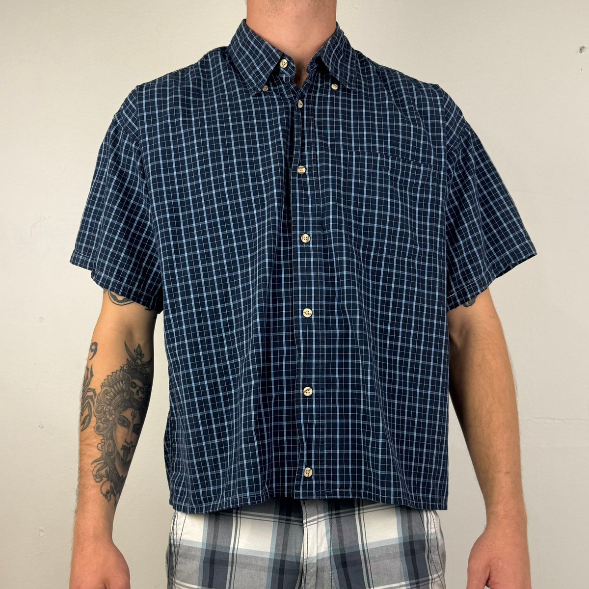 Wrangler Cropped Button Up Shirt - Men's Blue (M)