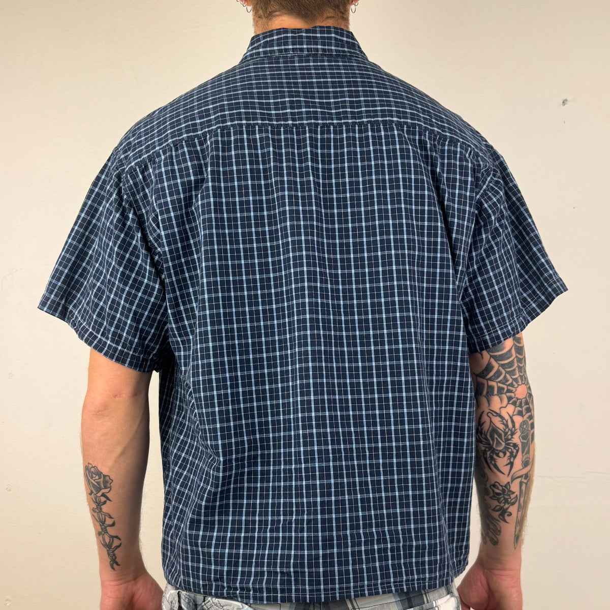Wrangler Cropped Button Up Shirt - Men's Blue (M)