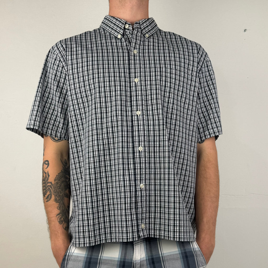 Chaps Cropped Button Up Shirt - Men's Black Plaid (XXL)