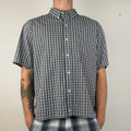 Chaps Cropped Button Up Shirt - Men's Black Plaid (XXL)
