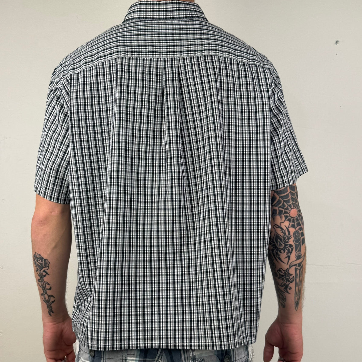 Chaps Cropped Button Up Shirt - Men's Black Plaid (XXL)