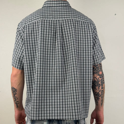 Chaps Cropped Button Up Shirt - Men's Black Plaid (XXL)