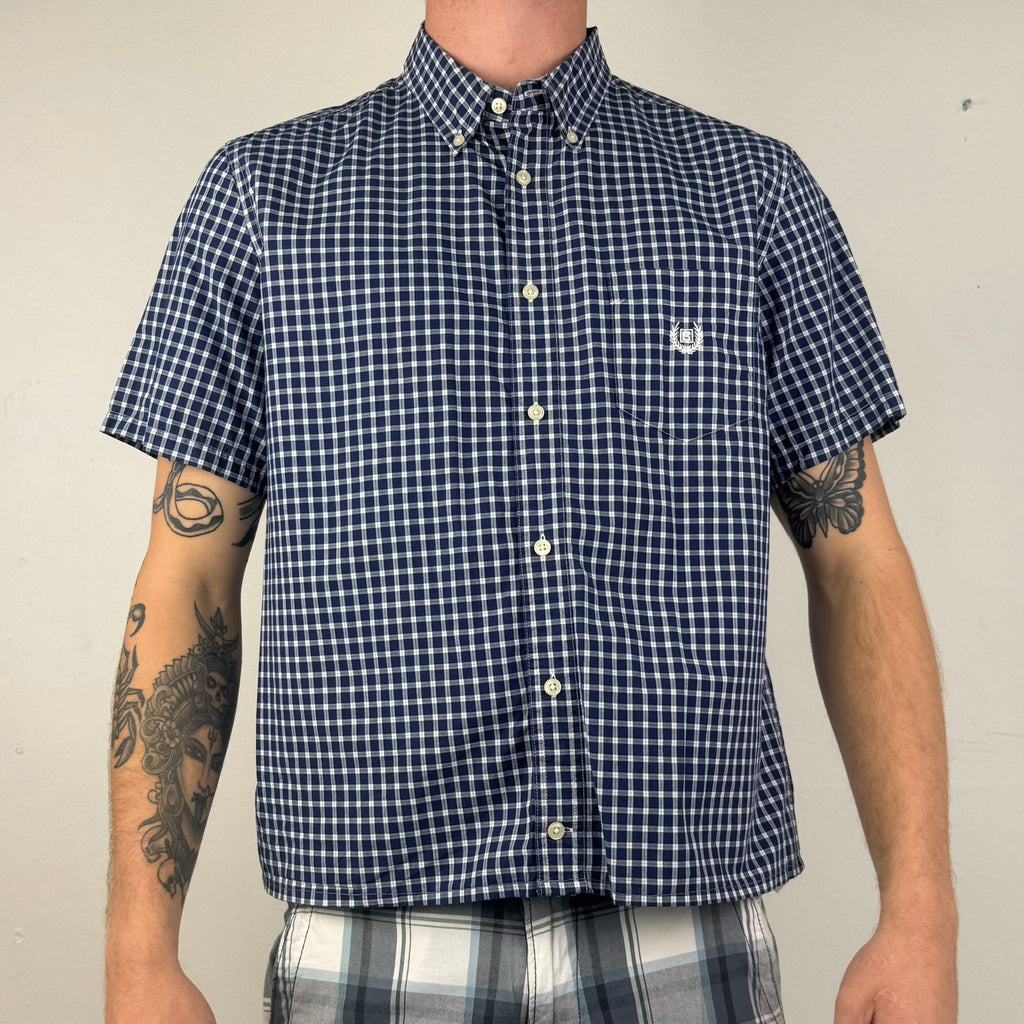 Chaps Cropped Button Up Shirt - Men's Blue Plaid (L)