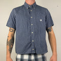 Chaps Cropped Button Up Shirt - Men's Blue Plaid (L)