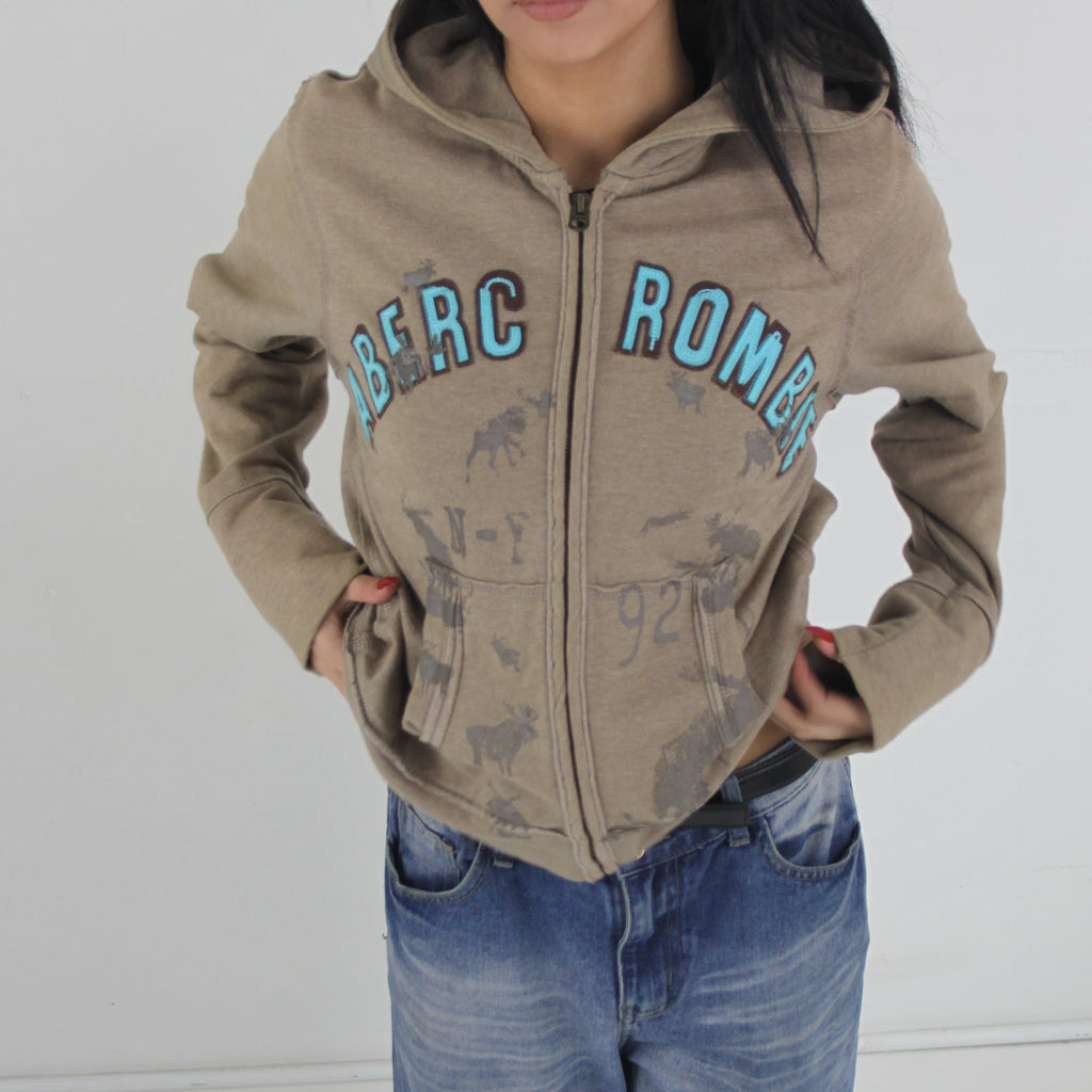 Vintage Y2K Abercrombie & Fitch Zip Hoodie - Women's Brown (L)