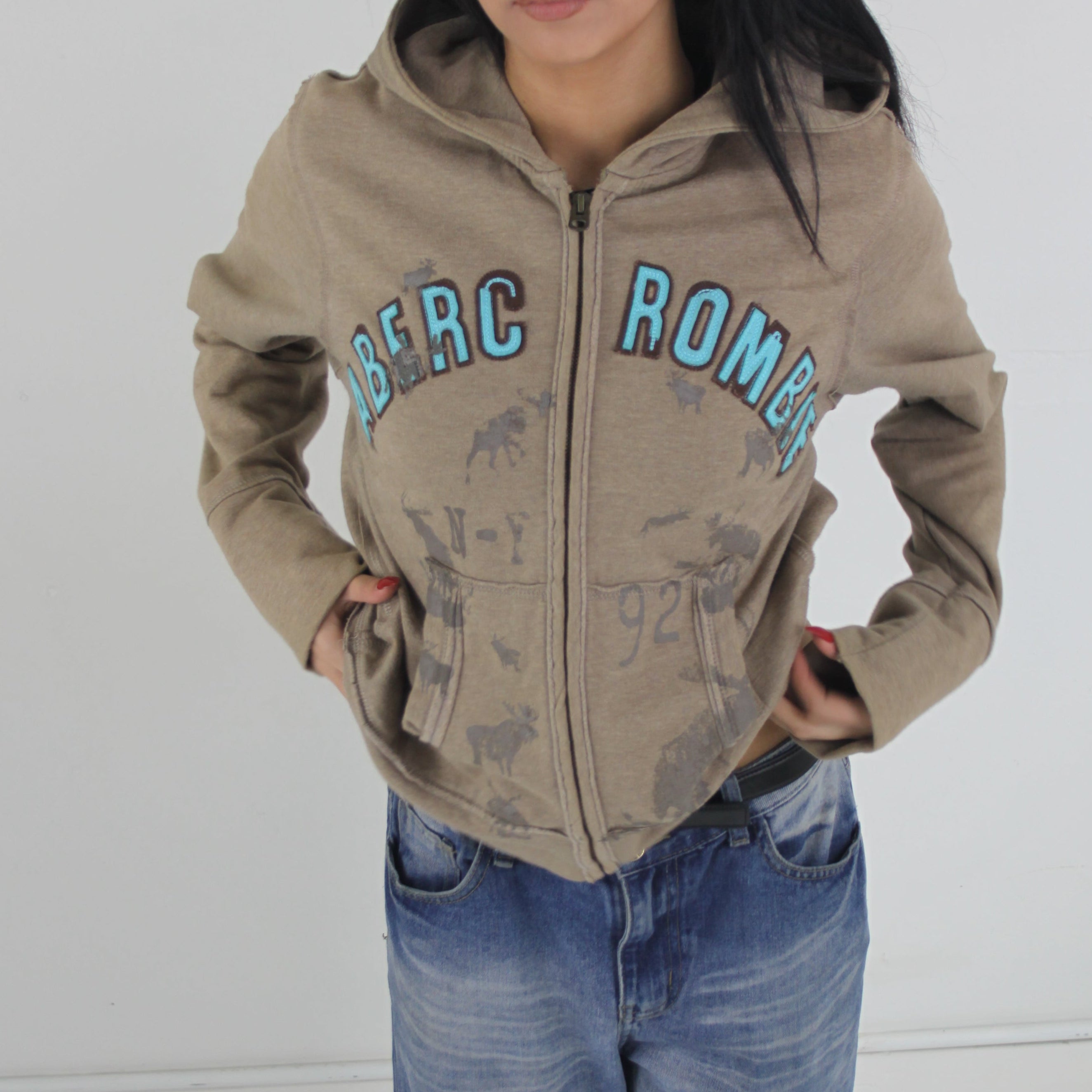 Vintage Y2K Abercrombie & Fitch Zip Hoodie - Women's Brown (L)