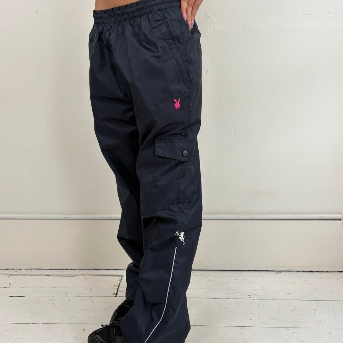 Y2K Playboy Track Pants - Women's Black & Pink (L)