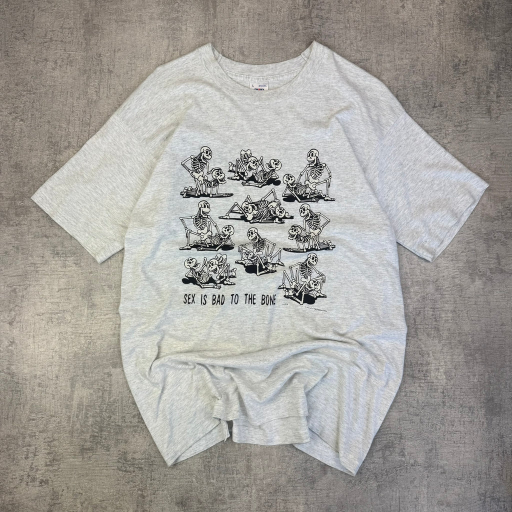 Vintage 90's Skull Sex T-Shirt - Men's Grey (L)