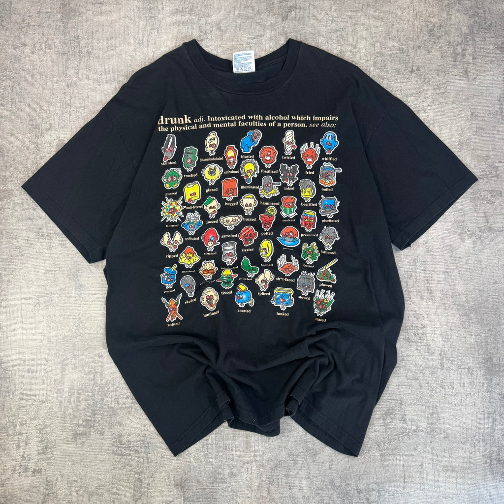 Vintage 90's Drunk Degenerate T-Shirt - Men's Black (XL)